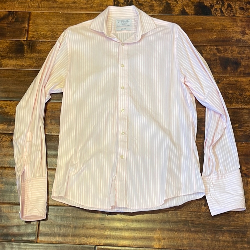 CHARLES TYRWHITT MENS PINK/WHITE PINSTRIPE SHIRT 15.5/35 FRENCH CUFF - Picture 1 of 4